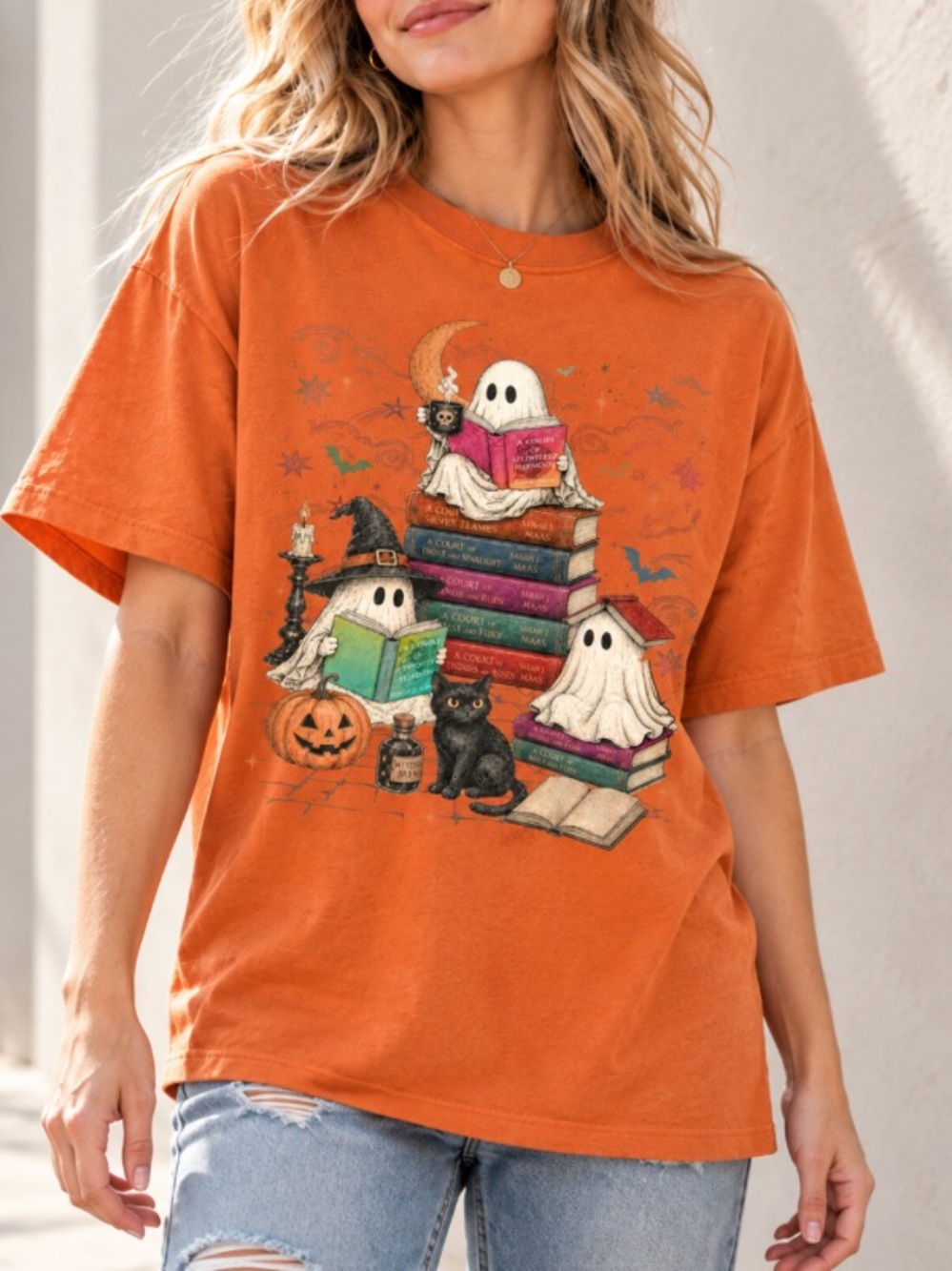 Halloween Books shirt, Fall Books shirt, Ghost reading T-shirt